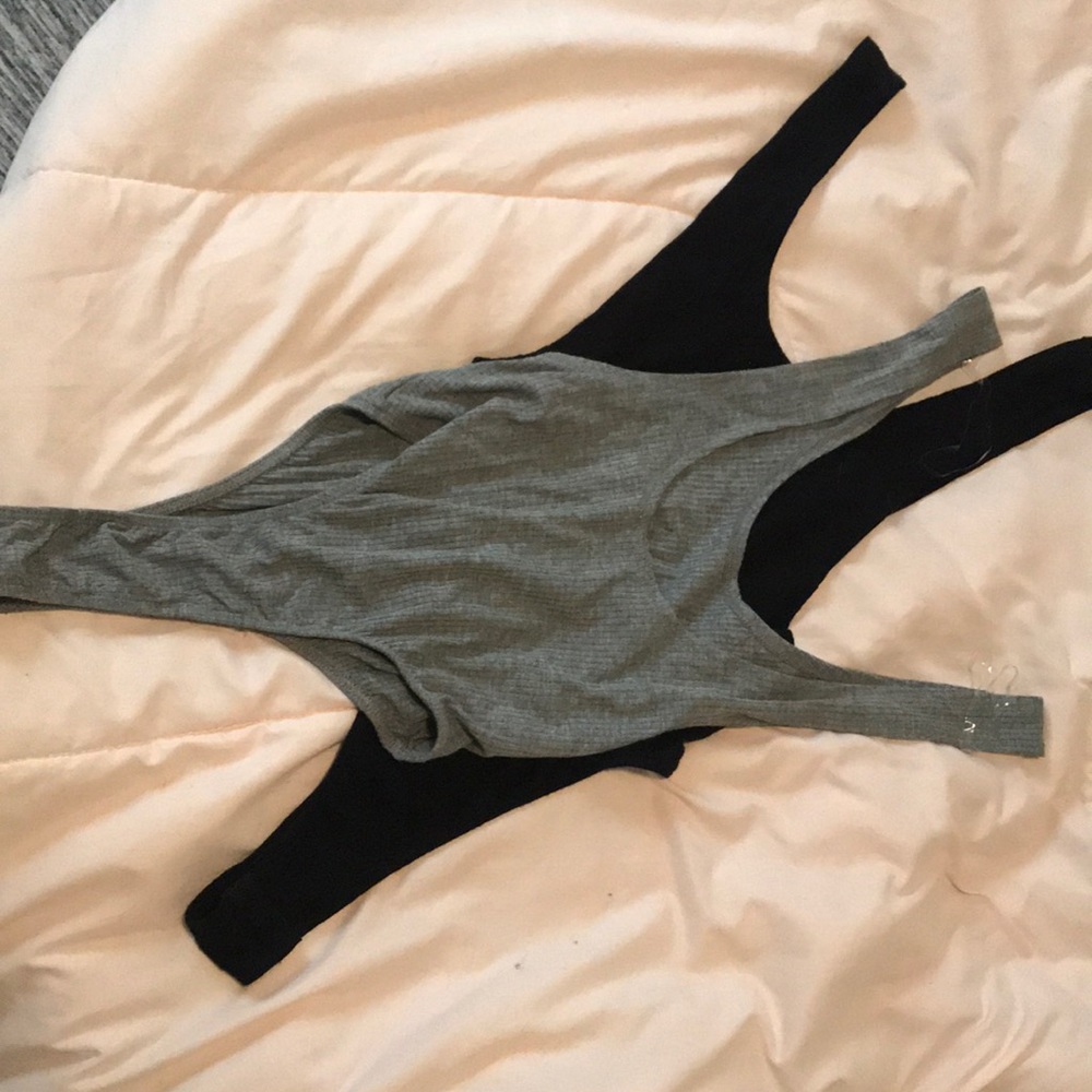 2 tank top onesies, 1 black 1 grey